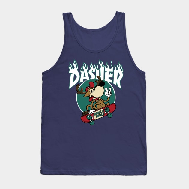 Dasher - Skateboarding Reindeer - Funny Xmas Cartoon Tank Top by Nemons